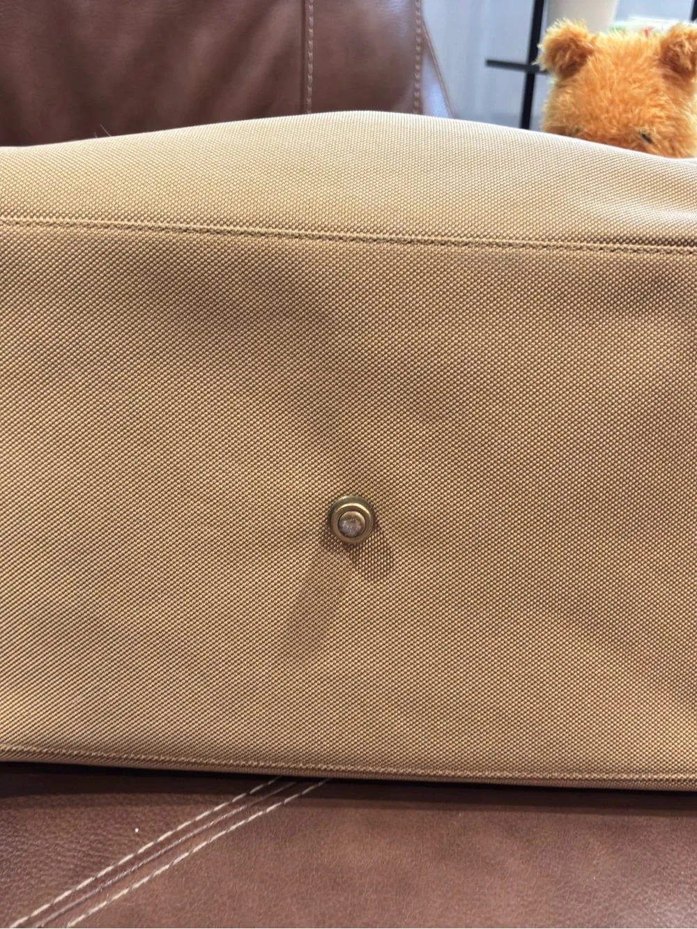Tommy Bahama Tan Canvas & Leather Weekender Bag with Blue Embroidery Travel